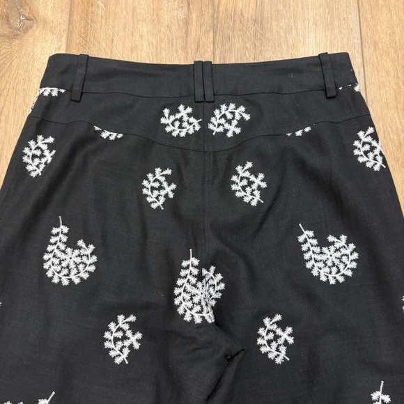 🌟ELIE TAHARI🌟 FLORAL EMBROIDERED WIDE LEG LINEN PANT BLACK / WHITE SZ 8 - Picture 7 of 7